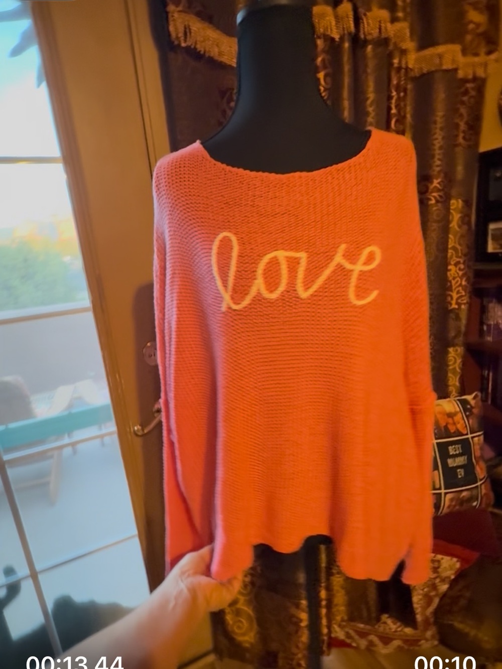 Coral Pink 'Love' Knit Sweater - Women's Relaxed Pullover